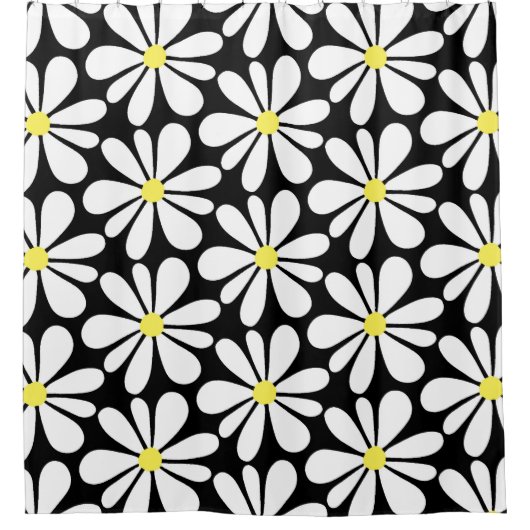 White Daisy on Black Floral Douchegordijn (Voorkant)