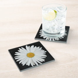 White Daisy on Black Floral Glazen Onderzetter