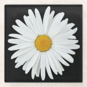 White Daisy on Black Floral Glazen Onderzetter (Voorkant)