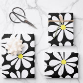 White Daisy on Black Floral Inpakpapier Vel