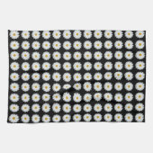 White Daisy on Black Floral Pattern Theedoek (Horizontaal)