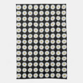 White Daisy on Black Floral Pattern Theedoek (Verticaal)