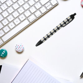 White Daisy on Black Floral Pattern Zwarte Inkt Pen