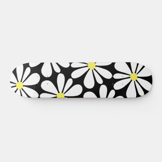 White Daisy on Black Floral Persoonlijk Skateboard (Horizontaal)