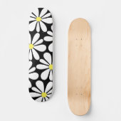 White Daisy on Black Floral Persoonlijk Skateboard (Voorkant)