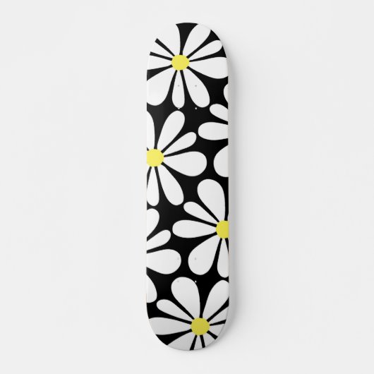 White Daisy on Black Floral Persoonlijk Skateboard (Voorkant)