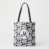 White Daisy on Black Floral Tote Bag (Voorkant)