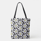 White Daisy on Black Floral Tote Bag (Achterkant)