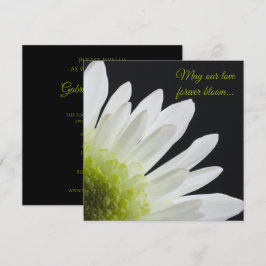 White Daisy on Black Wedding Invitation Kaart