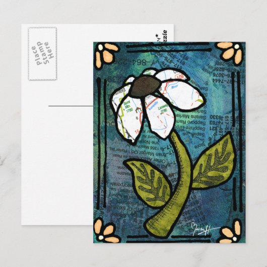 White Daisy on Blue Background - Collage Briefkaart (Voorkant / Achterkant)
