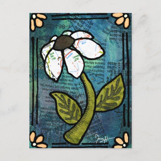 White Daisy on Blue Background - Collage Briefkaart (Voorkant)