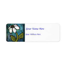 White Daisy on Blue Background - Collage Etiket