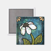 White Daisy on Blue Background - Collage Magneet (Voorkant / Achterkant)