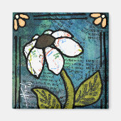 White Daisy on Blue Background - Collage Magneet (Voorkant)