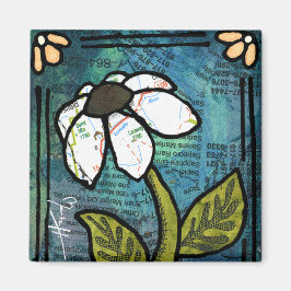 White Daisy on Blue Background - Collage Magneet