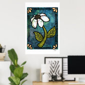 White Daisy on Blue Background - Collage Poster (Thuiskantoor)