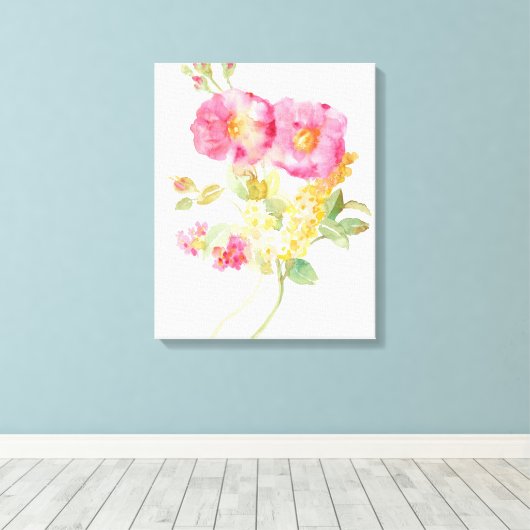 White Daisy on Blue Canvas Afdruk (Insitu (Houten vloer))