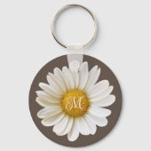 White Daisy on Brown Personalized Sleutelhanger (Voorkant)