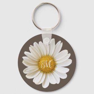 White Daisy on Brown Personalized Sleutelhanger
