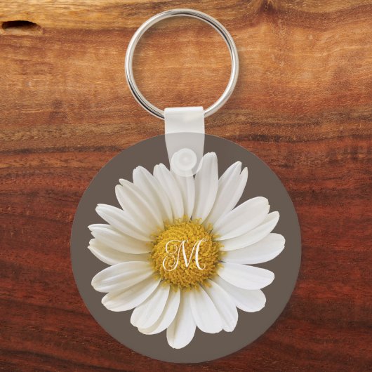 White Daisy on Brown Personalized Sleutelhanger (Voorkant)