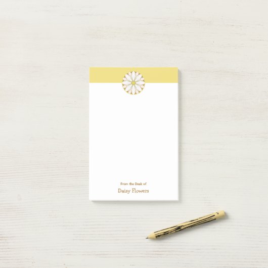 White Daisy on Golden Yellow Personalized Post-it® Notes (Op bureau)