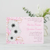 White Daisy on Pink Damask Wedding Invitation Kaart (Staand voorkant)