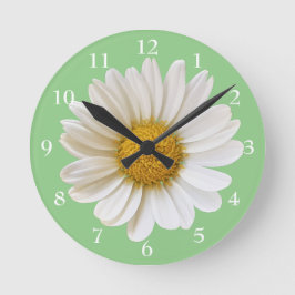 White Daisy on Sage Green Floral Ronde Klok