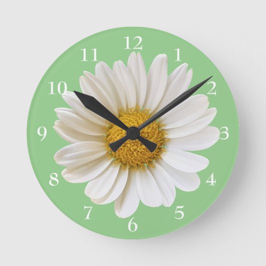 White Daisy on Sage Green Floral Ronde Klok (Voorkant)
