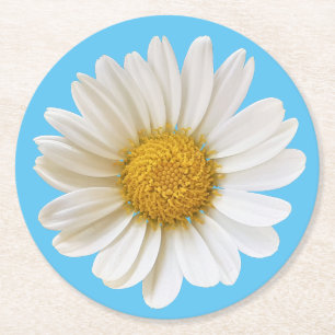 White Daisy on Sky Blue Background Ronde Kartonnen Onderzetter