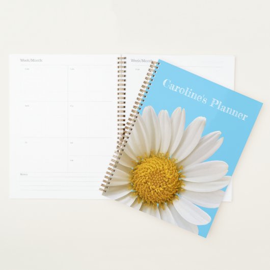 White Daisy on Sky Blue Custom Text Planner (Display)