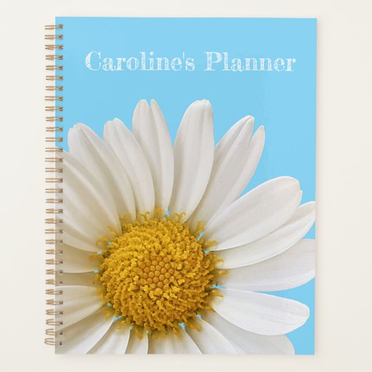 White Daisy on Sky Blue Custom Text Planner (Voorkant)