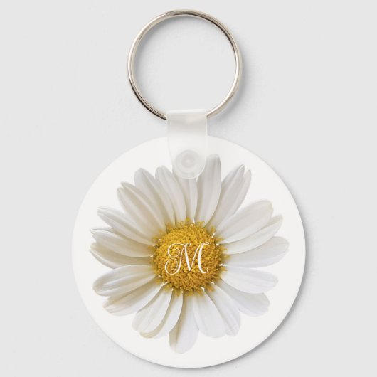 White Daisy on White Personalized Sleutelhanger (Achterkant)