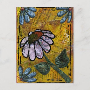 White Daisy on Yellow Background - Collage Briefkaart