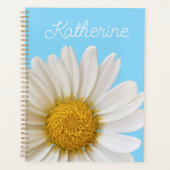 White Daisy op Sky Blue Custom Name Planner (Voorkant)
