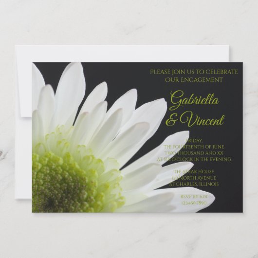 White Daisy over Black Engagement Party Kaart (Voorkant)
