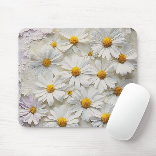 White Daisy over noodlijdend papier Muismat (Met muis)