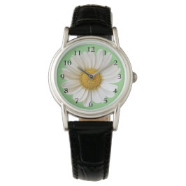  White Daisy over Sage Green Horloge