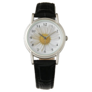 White Daisy over White Floral Horloge