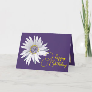 White Daisy Paars Achtergrond Birthday Kaart