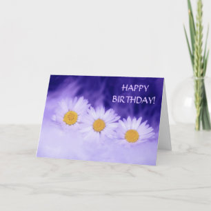 White Daisy Paarse Happy Birthday Kaart