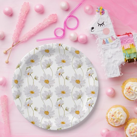White Daisy Papieren Bordje (Feest)