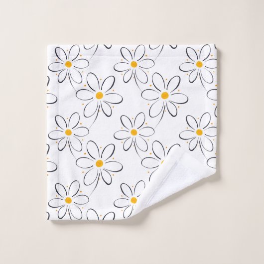 White Daisy Pattern Bad Handdoek (Wasdoekje)