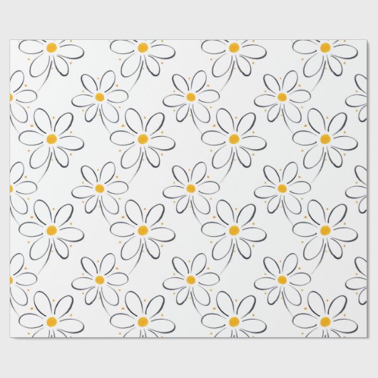 White Daisy Pattern Cadeaupapier (Vlak)