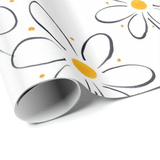 White Daisy Pattern Cadeaupapier (Rol Hoek)