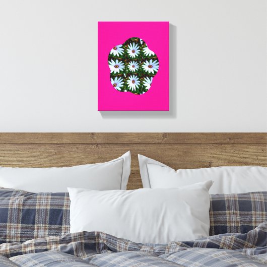 White Daisy Pattern Canvas Afdruk (Insitu (Slaapkamer))