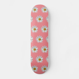 White Daisy Pattern Cute Pink Persoonlijk Skateboard