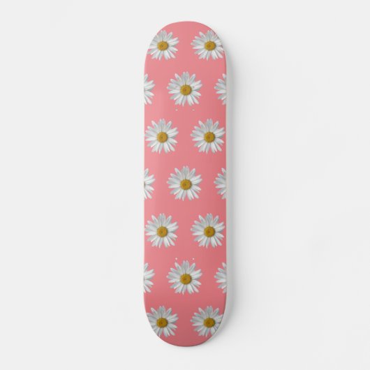 White Daisy Pattern Cute Pink Persoonlijk Skateboard (Voorkant)