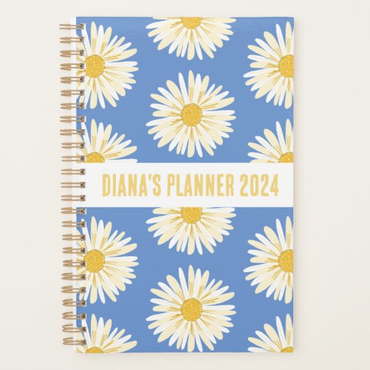 White Daisy Pattern Flowers Blooms Floral CUSTOM Planner (Voorkant)
