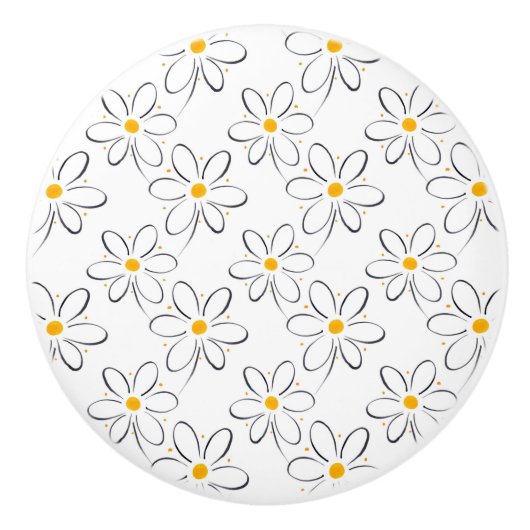 White Daisy Pattern Keramische Knop (Voorkant)