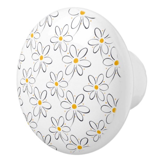 White Daisy Pattern Keramische Knop (Rechts)